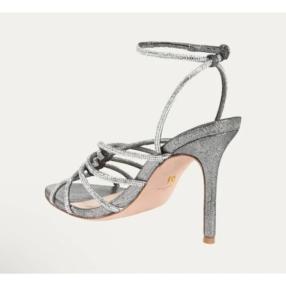 Veronica Beard‎ Aneesha Crystal Gunmetal Strappy Heel Sandals Sz 8.5 $450